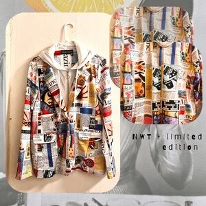 🆕 🎉 retro magazine print blazer zip-up jacket with hoodie
